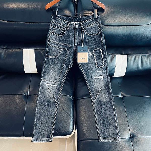 black gray jeans men's 2023 spring and autumn holes rough edge patch beggar pants elastic slim slim-fit pants, Blue
black gray jeans men's 2023 spring and autumn holes rough edge patch beggar pants elastic slim slim-fit pants, Blue