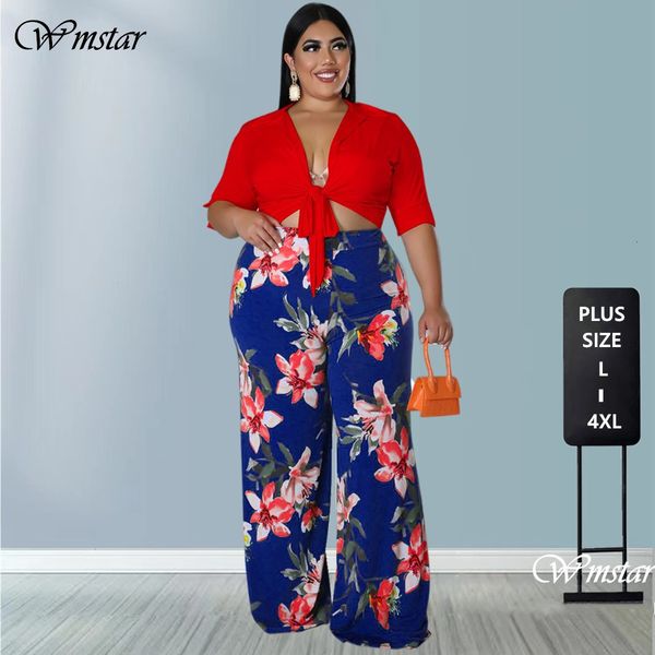 women's plus size tracksuits wmstar 2 piece outfit summer solid bandage crop print wide leg pants matching set wholesale drop 230721, Black
women's plus size tracksuits wmstar 2 piece outfit summer solid bandage crop print wide leg pants matching set wholesale drop 230721, Black