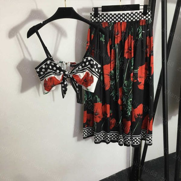 23ss skirt set womens designer clothing temperament floral print bow camisole high waist skirt sets womens clothing, White
23ss skirt set womens designer clothing temperament floral print bow camisole high waist skirt sets womens clothing, White