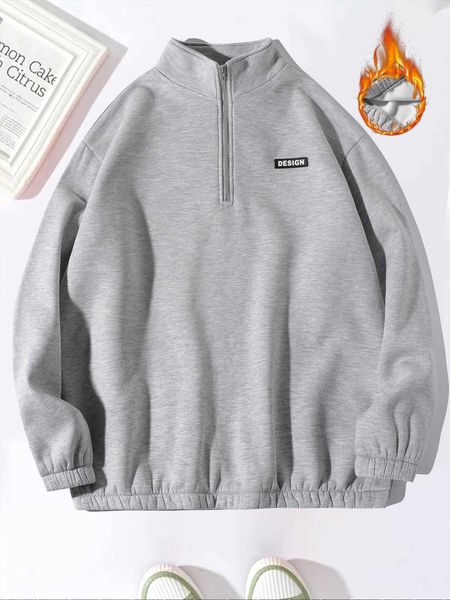 men 's fashion extended sizes men letter patched quarter zip sweatshirt