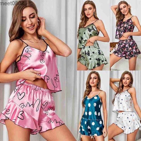 women's sleepwear summer strap shorts 2pcs pajamas suit for women print intimate home clothes casual nightwear ice silk thin 10 colors, Gray
women's sleepwear summer strap shorts 2pcs pajamas suit for women print intimate home clothes casual nightwear ice silk thin 10 colors, Gray