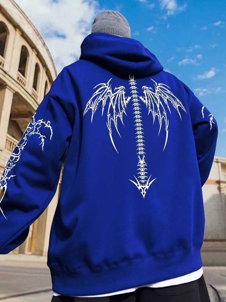 men 's fashion emrg men skeleton shoulder drawstring hoodie, White;black 
men 's fashion emrg men skeleton shoulder drawstring hoodie, White;black