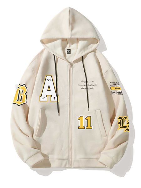 men 's fashion hypemode men slogan graphic zip up lined drawstring hoodie, White;black
men 's fashion hypemode men slogan graphic zip up lined drawstring hoodie, White;black
