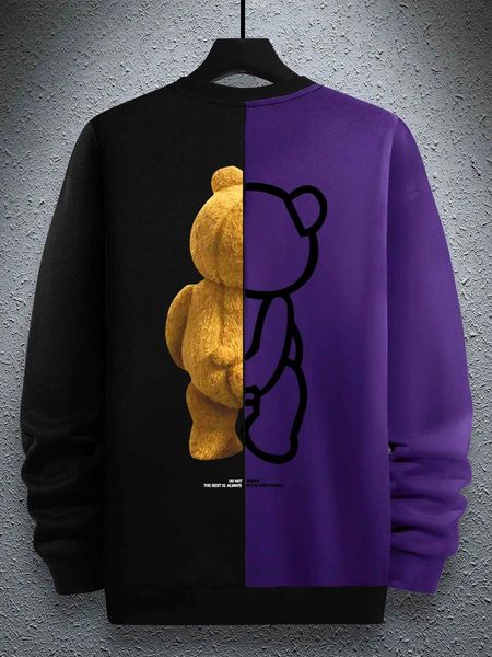men 's fashion hypemode men bear and slogan graphic two tone lined sweatshirt, White;black
men 's fashion hypemode men bear and slogan graphic two tone lined sweatshirt, White;black