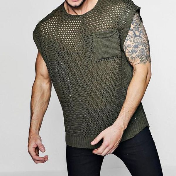 men tank hollowout green knit shirt mesh vest man transparent sleeveless tees see through clothing streetwear 230721, White;black
men tank hollowout green knit shirt mesh vest man transparent sleeveless tees see through clothing streetwear 230721, White;black