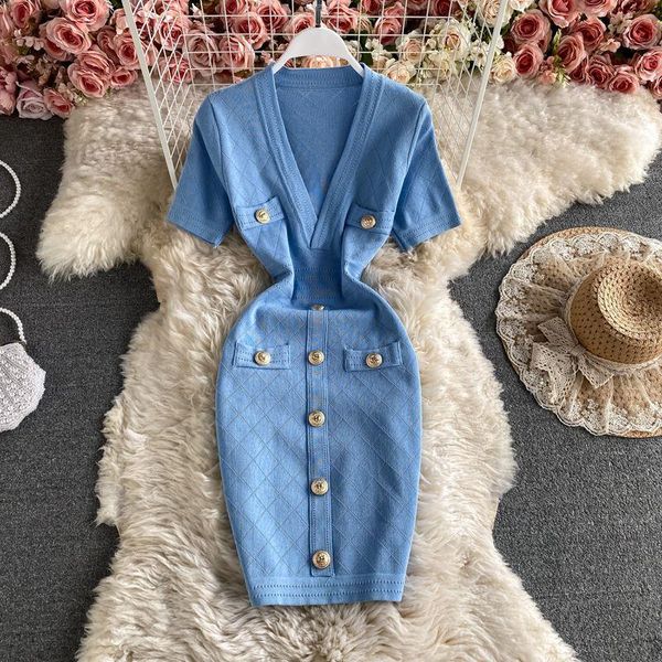 new design women's v-neck short sleeve high waist knitted buttons patched pencil short dress frnnq, Black;gray
new design women's v-neck short sleeve high waist knitted buttons patched pencil short dress frnnq, Black;gray
