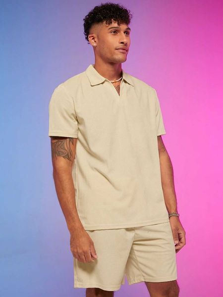 men's clothing fever city men polo shirt pocket shorts, White;black