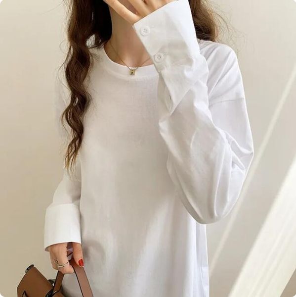 women t shirt long sleeve tees spring autumn woman clothes black tee shirt, White 
women t shirt long sleeve tees spring autumn woman clothes black tee shirt, White