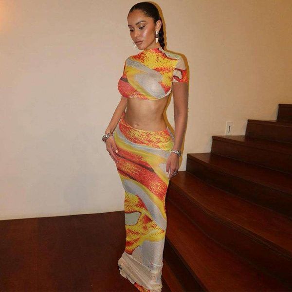 women s dresses summer fashion printed midriff baring short sleeve slim skirt suit wholesale, White
women s dresses summer fashion printed midriff baring short sleeve slim skirt suit wholesale, White