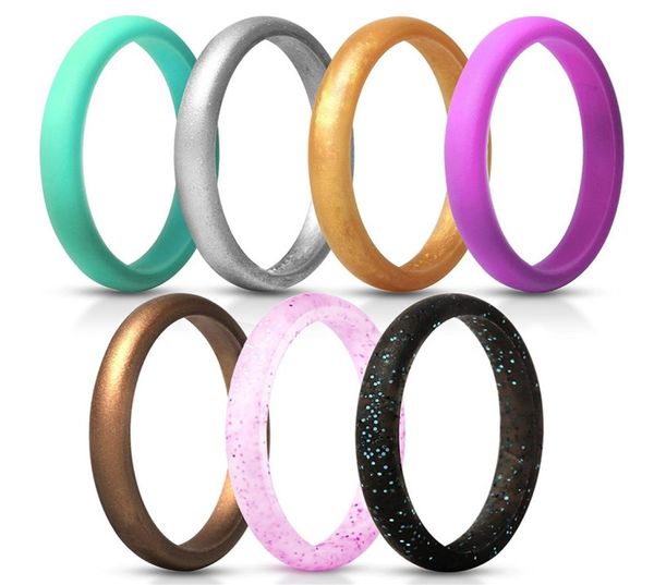 

7color pack metallic sparkling silicone wedding rings for women thin rubber wedding bands stackable ring fda silicone 27mm wid1843221, Slivery;golden