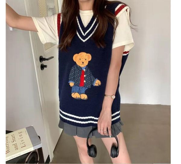 new autumn winter women's vest japanese style cartoon bear pullover vest sweater oversize luxurys fashion harajuku kawaii clothes knitt, White;black
new autumn winter women's vest japanese style cartoon bear pullover vest sweater oversize luxurys fashion harajuku kawaii clothes knitt, White;black