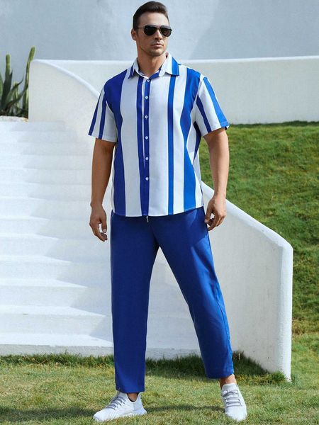 men's clothing extended sizes men striped shirt drawstring waist pants, White;black
men's clothing extended sizes men striped shirt drawstring waist pants, White;black