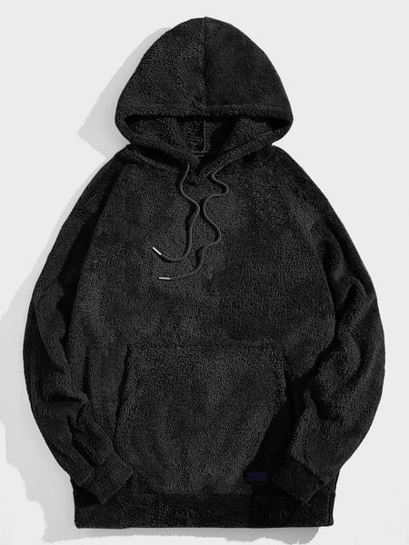 men 's fashion extended sizes men kangaroo pocket drawstring flannelette hoodie