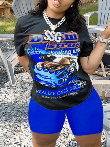 women's plus size tracksuits lw summer suit racing letter print shorts set casual tow piece woman 2 pieces 230721, Black
women's plus size tracksuits lw summer suit racing letter print shorts set casual tow piece woman 2 pieces 230721, Black