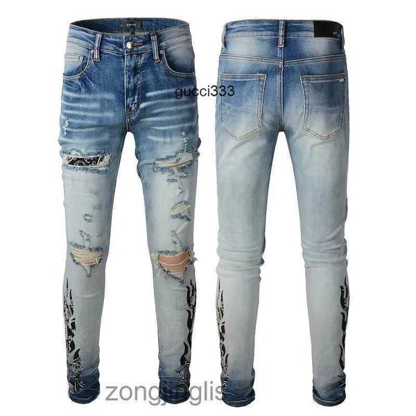 street stitching amirly men's designers men's high jeans fashion pants printed men rotten hole jean slim brand fitting jeans 835 0, Blue
street stitching amirly men's designers men's high jeans fashion pants printed men rotten hole jean slim brand fitting jeans 835 0, Blue