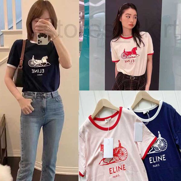 women's t-shirt designer spring summer new carriage print color matching rib short sleeve t-shirt pure cotton slim super versatile wome, White
women's t-shirt designer spring summer new carriage print color matching rib short sleeve t-shirt pure cotton slim super versatile wome, White