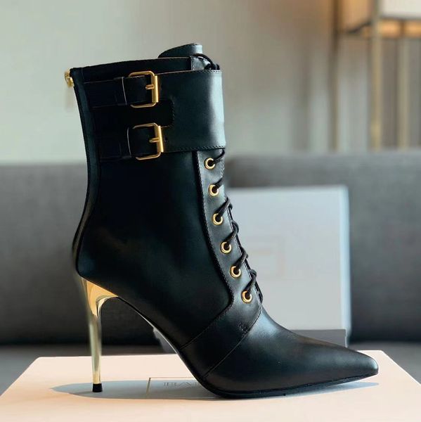 full grain leather stiletto ankle boots buckle rear zipper shoes pointed toes booties women's outdoor shoes luxury designers high heels, Black
full grain leather stiletto ankle boots buckle rear zipper shoes pointed toes booties women's outdoor shoes luxury designers high heels, Black