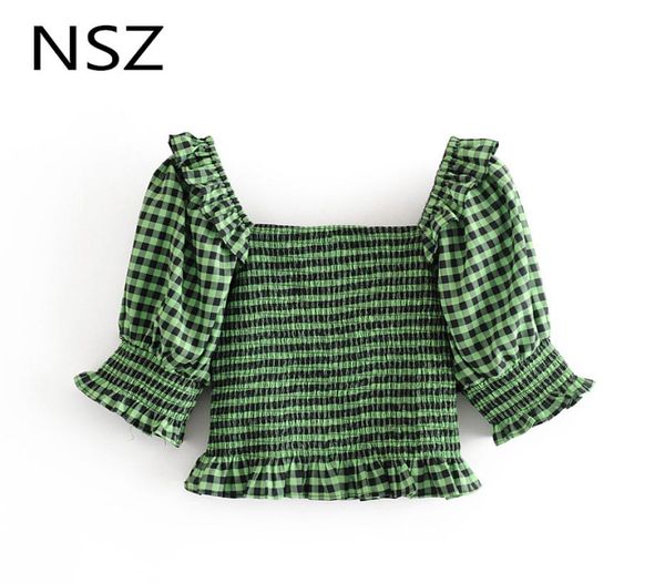nsz women green plaid crop summer half sleeve cropped blouse square collar elastic ruffles corset shirt female blusa1226026, White
nsz women green plaid crop summer half sleeve cropped blouse square collar elastic ruffles corset shirt female blusa1226026, White