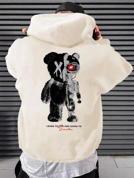 men 's fashion hypemode men bear slogan graphic kangaroo pocket drawstring hoodie, White;black
men 's fashion hypemode men bear slogan graphic kangaroo pocket drawstring hoodie, White;black