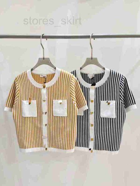 women's knits & tees designer 23 summer new round neck colored vertical stripe knitted cardigan metal button short sleeve for women j2b, White
women's knits & tees designer 23 summer new round neck colored vertical stripe knitted cardigan metal button short sleeve for women j2b, White
