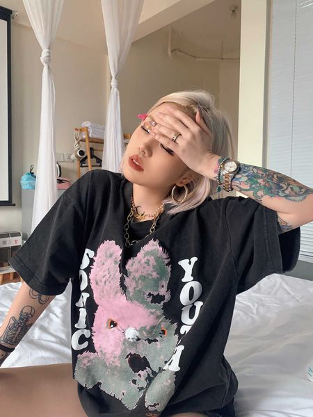 sonic youth rabbit vintage washed old short sleeve fog high street loose casual men's and women's t-shirt, White;black
sonic youth rabbit vintage washed old short sleeve fog high street loose casual men's and women's t-shirt, White;black