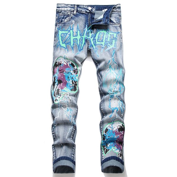 mens jeans men lightning print denim holes ripped vintage blue stretch pants slim tapered trousers 230721
mens jeans men lightning print denim holes ripped vintage blue stretch pants slim tapered trousers 230721