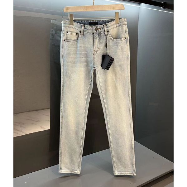designer classic european men's light jeans long triangle old alphabet embroidery sewn tear trend brand motorcycle pants slim fit, Blue
designer classic european men's light jeans long triangle old alphabet embroidery sewn tear trend brand motorcycle pants slim fit, Blue