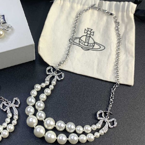 high version empress dowager xi wei'an new saturn clavicle chain with diamond butterfly knot net red double layer pearl necklace, Silver
high version empress dowager xi wei'an new saturn clavicle chain with diamond butterfly knot net red double layer pearl necklace, Silver