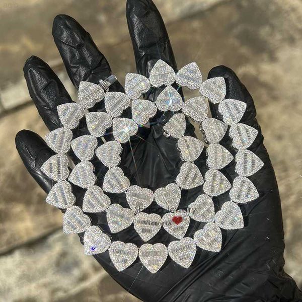 2023 new design iced out moissanite diamonds baguette hip hop bust down custom made heart tennis chain, Silver 
2023 new design iced out moissanite diamonds baguette hip hop bust down custom made heart tennis chain, Silver