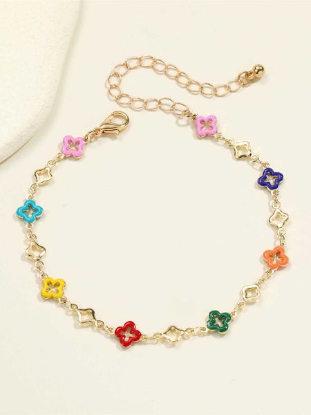 1pc lovely colorful clover decor chain bracelet for women for spring summer decoration, Golden;silver
1pc lovely colorful clover decor chain bracelet for women for spring summer decoration, Golden;silver