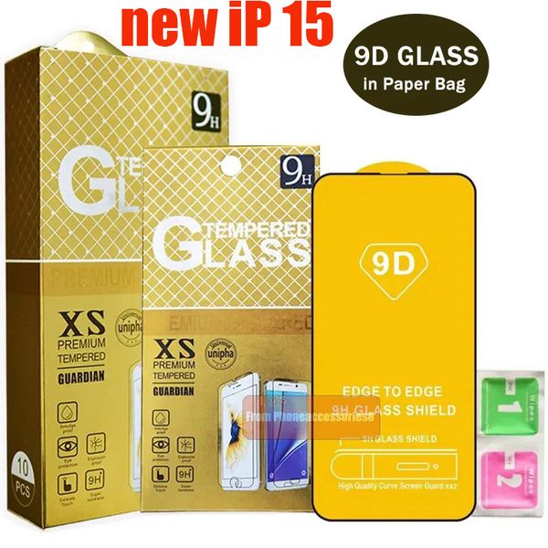 Image of High Quality 9D Tempered Glass Phone Screen Protector for iPhone 15 14 13 12 PRO MAX 11 XR XS 8 7 6 Plus for A14 A24 A34 A54 full cover glass with retail package