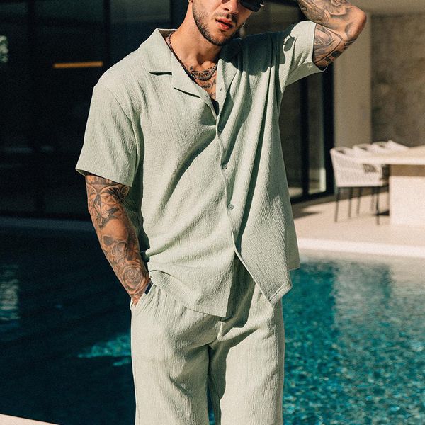 men's tracksuits leisure two piece set short sleeve lapel button shirts and shorts beach style suits men summer fashion clothing street, Gray
men's tracksuits leisure two piece set short sleeve lapel button shirts and shorts beach style suits men summer fashion clothing street, Gray
