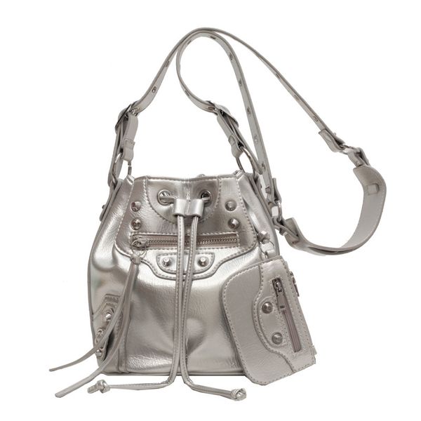 futuristic fashion statement: women's crossbody bag with motorcycle rivet style, drawstring bucket bag - a trendsetter's must-have
futuristic fashion statement: women's crossbody bag with motorcycle rivet style, drawstring bucket bag - a trendsetter's must-have