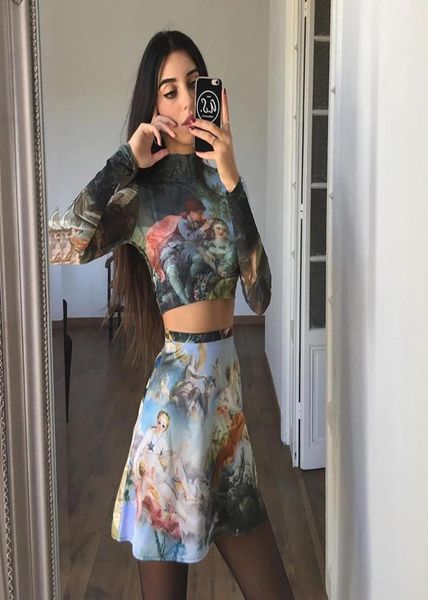 new fashion retro oil painting print 2 pcs set long sleeve turtleneck cropped slim fitness t shirt women a line mini skirt4891419, Black;gray
new fashion retro oil painting print 2 pcs set long sleeve turtleneck cropped slim fitness t shirt women a line mini skirt4891419, Black;gray