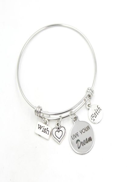 new arrival fashion stainless steel bangle inspiration bracelet wish faith live your dream charms bracelet&bangle gift pulsera3500685, Golden;silver 
new arrival fashion stainless steel bangle inspiration bracelet wish faith live your dream charms bracelet&bangle gift pulsera3500685, Golden;silver
