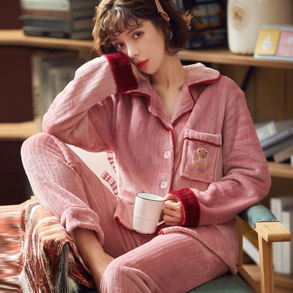 women's sleepwear 2pcs women pajamas set coral fleece sleep suit lounge wear casual shirt pants home clothes winter flannel sleepwear p, Black;red
women's sleepwear 2pcs women pajamas set coral fleece sleep suit lounge wear casual shirt pants home clothes winter flannel sleepwear p, Black;red
