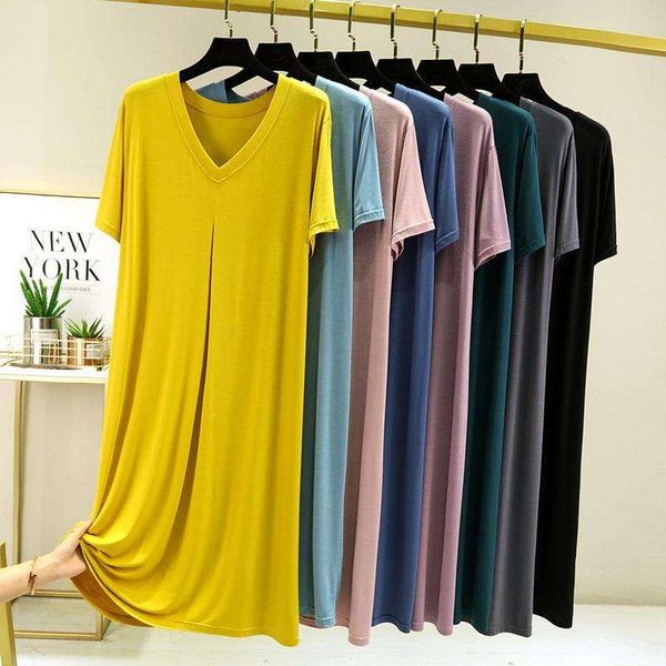 modal v neck dress for women summer large size loose thin short sleeved home nightdress a line skirt long that can, Black;gray
modal v neck dress for women summer large size loose thin short sleeved home nightdress a line skirt long that can, Black;gray