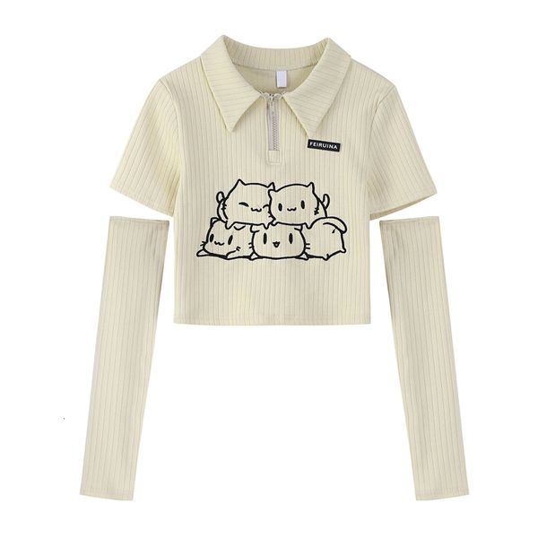 women's t-shirt summer fashion casual slim kawaii print removable sleeves polo-neck t shirt for women streetwear wild basic female tees, White
women's t-shirt summer fashion casual slim kawaii print removable sleeves polo-neck t shirt for women streetwear wild basic female tees, White