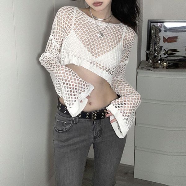 women's t-shirt summer white knit crop women's mesh long sleeve t-shirt beach fishnet hollow out smock crochet sweater y2k clothe
women's t-shirt summer white knit crop women's mesh long sleeve t-shirt beach fishnet hollow out smock crochet sweater y2k clothe