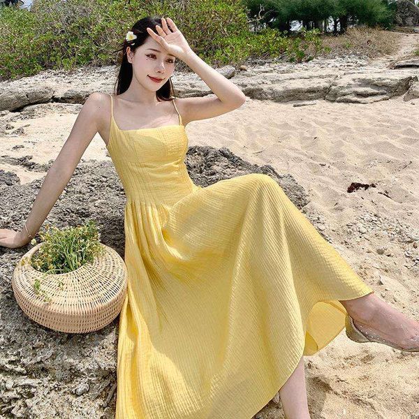 vintage yellow dress with straps womens summer style seaside vacation gentle and long, Black;gray
vintage yellow dress with straps womens summer style seaside vacation gentle and long, Black;gray