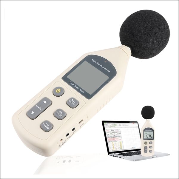 Noise Meters 30-130dB Digital Sound Level Meter 0.1dB LCD Noise Frequency Tester AC/PWM Output Datas Store Calendar FAST/SLOW USBCD Software 230721