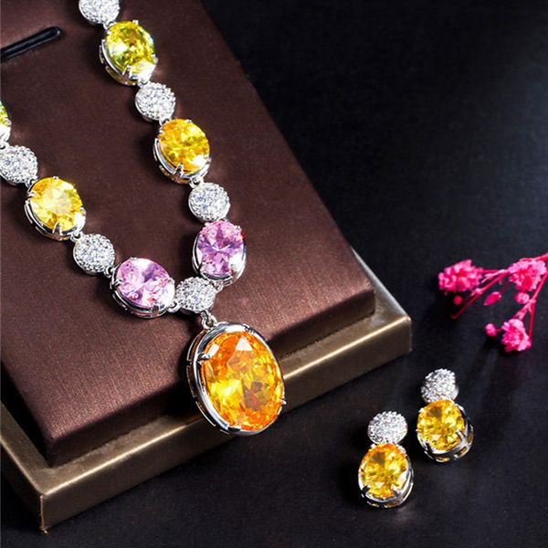 2pcs/set vintage luxury colorful diamond designer jewelry set woman earrings necklace aaa cubic zirconia copper necklaces for bride wedding, Silver
2pcs/set vintage luxury colorful diamond designer jewelry set woman earrings necklace aaa cubic zirconia copper necklaces for bride wedding, Silver