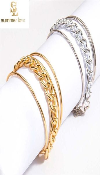 punk style silver gold chain bangle bracelet set for women simple metal bracelet fashion jewelry gift8925232, Black 
punk style silver gold chain bangle bracelet set for women simple metal bracelet fashion jewelry gift8925232, Black