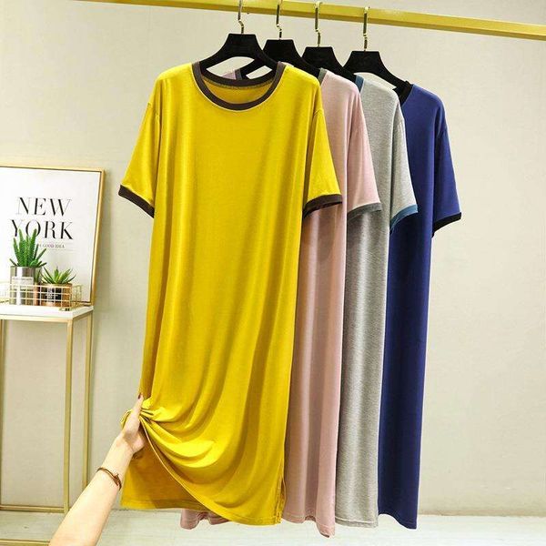 womens pajamas summer modal short sleeved dress round neck thin plain color casual mid length nightdress can be, Black;gray
womens pajamas summer modal short sleeved dress round neck thin plain color casual mid length nightdress can be, Black;gray