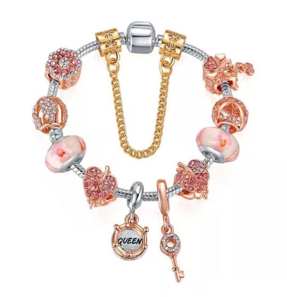 charm bracelet rose gold pink beads bracelets 925 silver chain bangle queen pendant accessories diy jewelry for valentine gift size from 17, Golden;silver
charm bracelet rose gold pink beads bracelets 925 silver chain bangle queen pendant accessories diy jewelry for valentine gift size from 17, Golden;silver