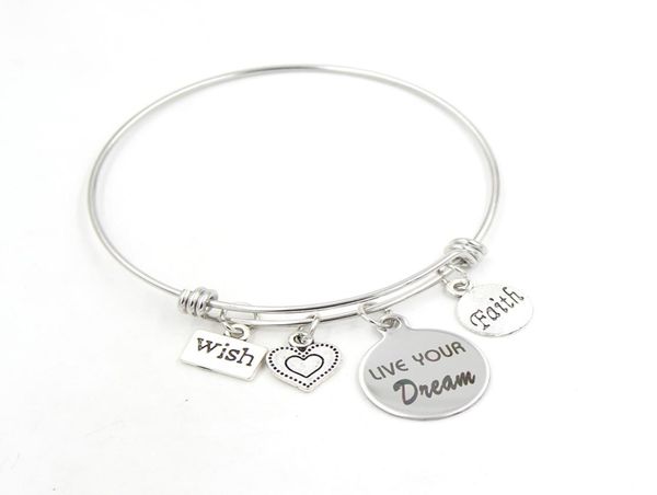 new arrival fashion stainless steel bangle inspiration bracelet wish faith live your dream charms bracelet&bangle gift pulsera6926247, Golden;silver
new arrival fashion stainless steel bangle inspiration bracelet wish faith live your dream charms bracelet&bangle gift pulsera6926247, Golden;silver