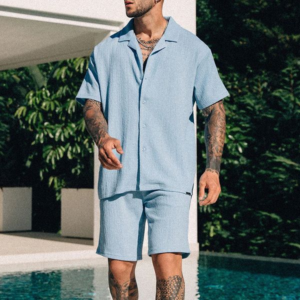 men's tracksuits vintage short sleeve lapel shirts two piece summer beach style casual sets solid color shirt and shorts suits men clot, Gray
men's tracksuits vintage short sleeve lapel shirts two piece summer beach style casual sets solid color shirt and shorts suits men clot, Gray