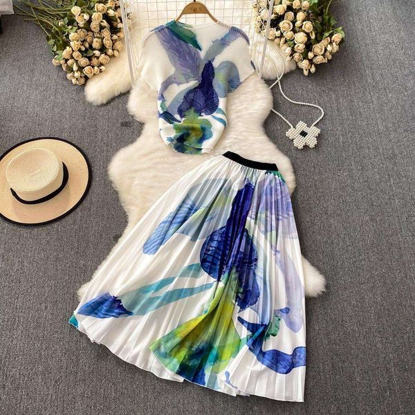fashion suit women pants s western style printed pleated slim two piece high waist slimming a line skirt summer, White
fashion suit women pants s western style printed pleated slim two piece high waist slimming a line skirt summer, White