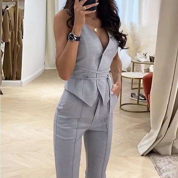 summer suit temperament pant waist controlled vest skinny pants two piece set for women, White
summer suit temperament pant waist controlled vest skinny pants two piece set for women, White