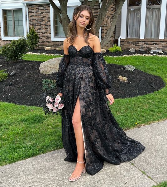 new popular removable long sleeves prom gown a line sweetheart sequined black lace prom dress front slit maxi party dress formal girls pagea
new popular removable long sleeves prom gown a line sweetheart sequined black lace prom dress front slit maxi party dress formal girls pagea